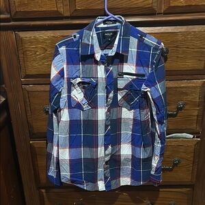 Eighty Eight Blue and Red Casual Button Down Shirt